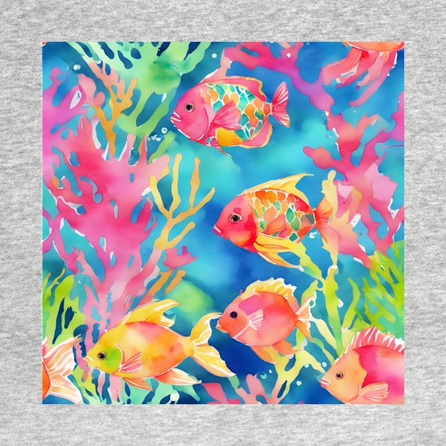 Tropical fish watercolor pattern by SophieClimaArt